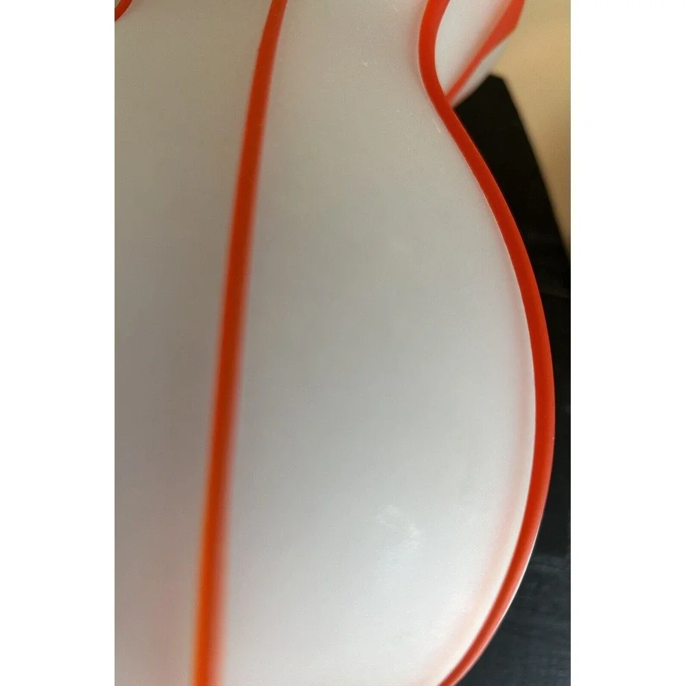 hand Blown Satin Glass With‎ Orange Textured Stripes Vase approx 8-1/2